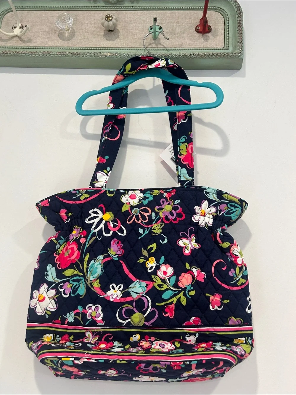 Vera Bradley Navy Laura Ribbons Multicolor Floral Quilted Shoulder Tote Bag New